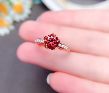 1ct Watermelon Moissanite Round Cut Engagement Ring