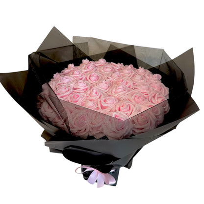 Pink Glitter Rose Bouquet With Black Wrapping - Blooming Gifts