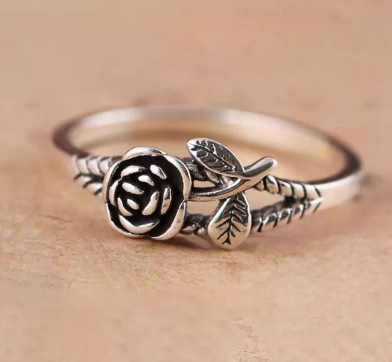 Sterling Silver Rose Design Adjustable Ring