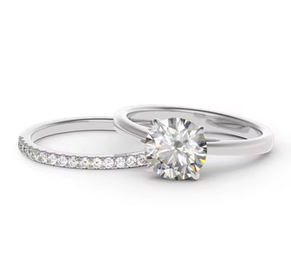 2 Carat Moissanite Round Cut Statement Engagement Ring Set