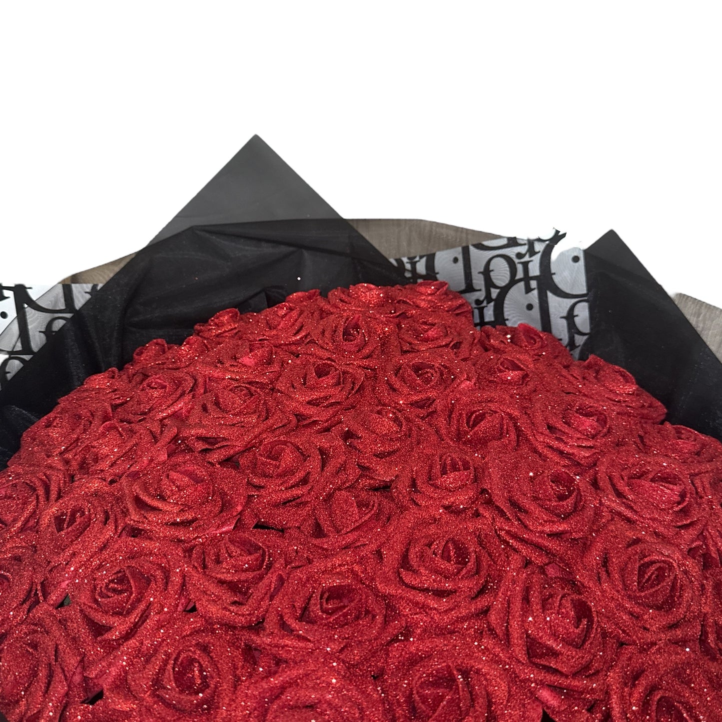 Red Black White Glitter Rose High End Wrapping Bouquet Gift