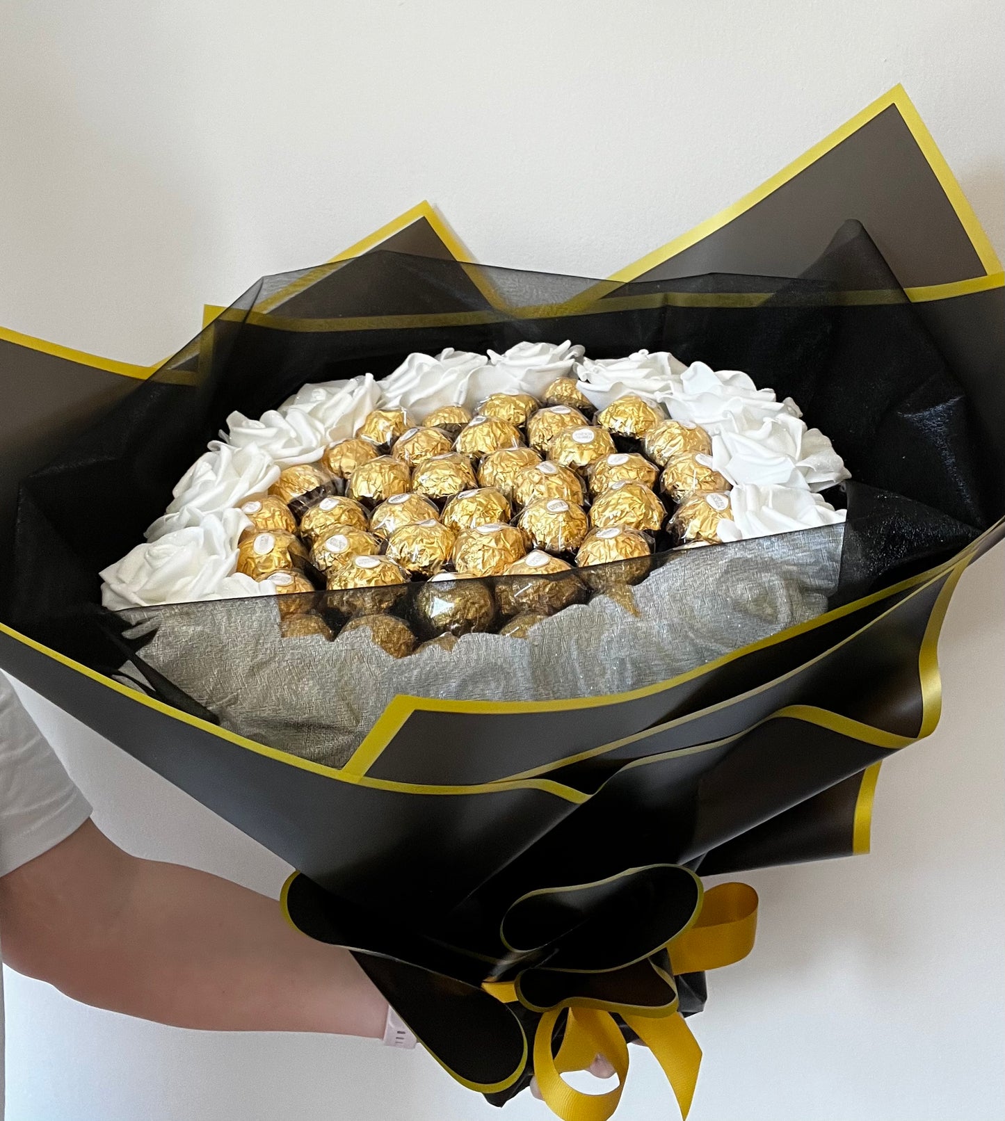 Black and White Rose Ferrero Rocher Chocolate Flower Bouquet