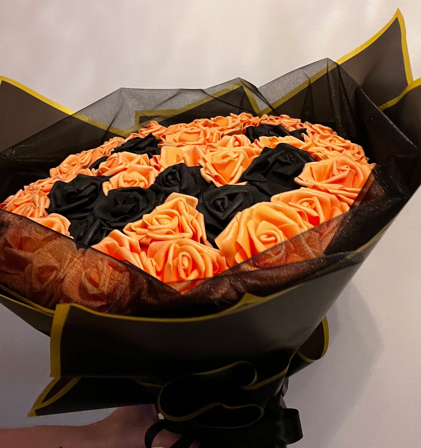 Halloween Pumpkin Orange & Black Rose Bouquet