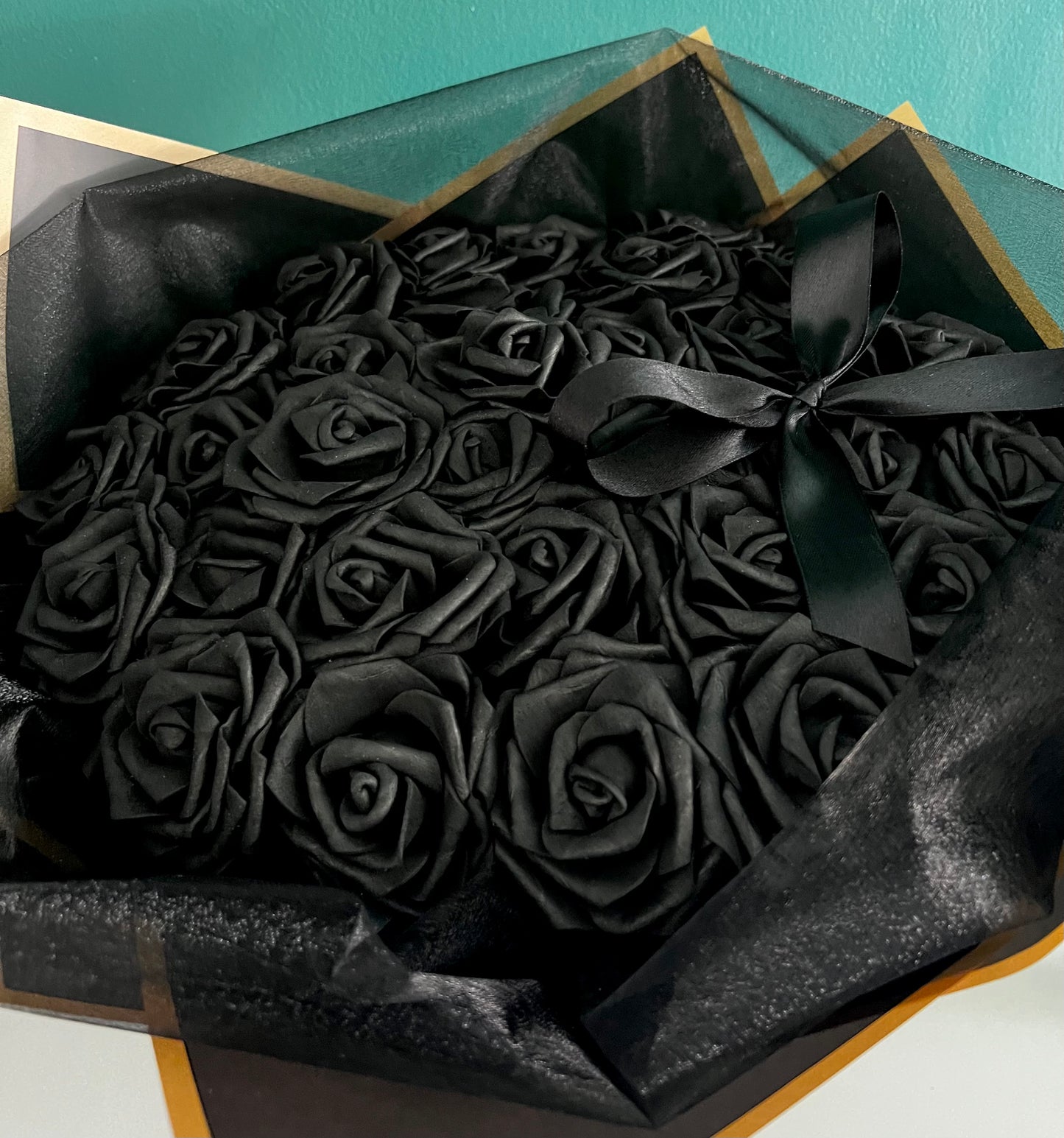 Handcrafted Black And Gold Eternal Rose Flower Bouquet