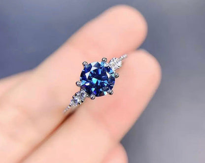 1 Carat Royal Blue Moissanite Sterling Silver Engagement Ring