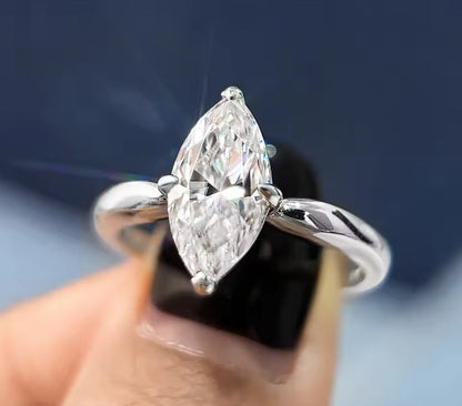 Luxury Moissanite Marquise Cut Silver Engagement Ring
