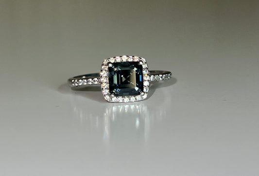 Asscher Dark Grey 1ct Moissanite Womens Engagement Ring