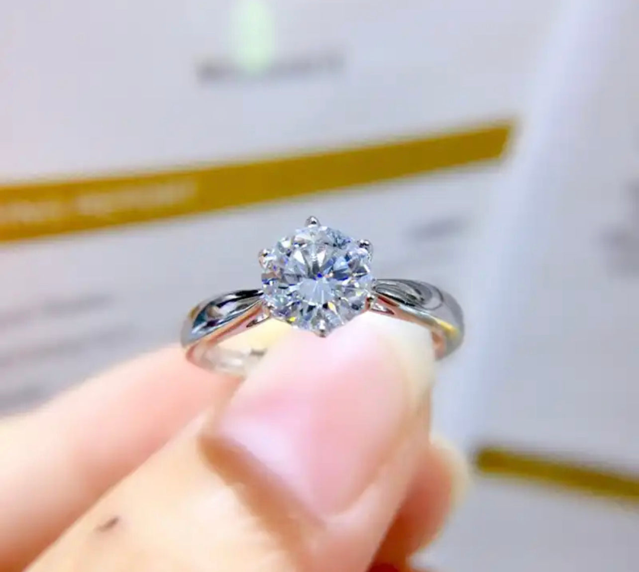 1 Carat Moissanite Sterling Silver Engagement Ring