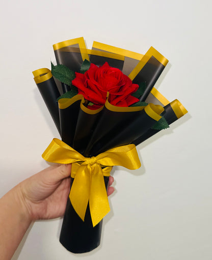 Eternal Single Red Velvet Rose Small Bouquet Valentines Black