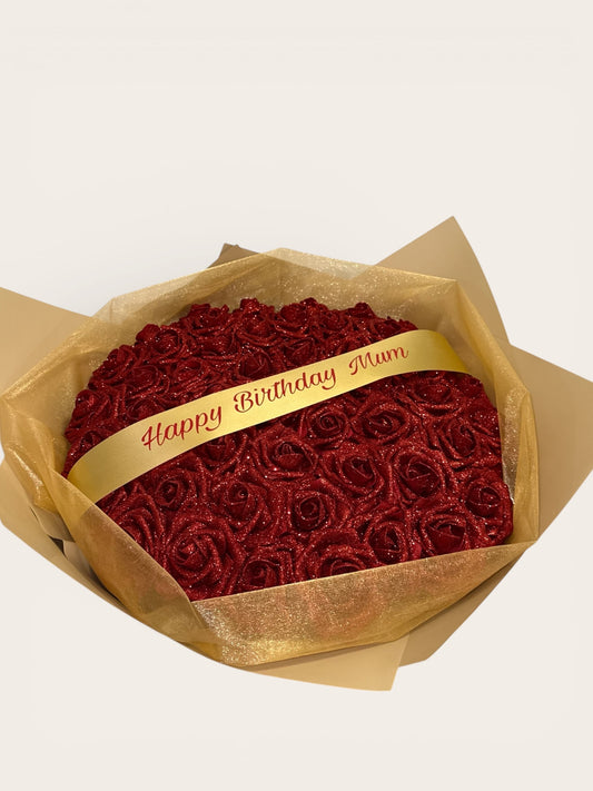 Red & Gold Personalised Glitter Rose Bouquet