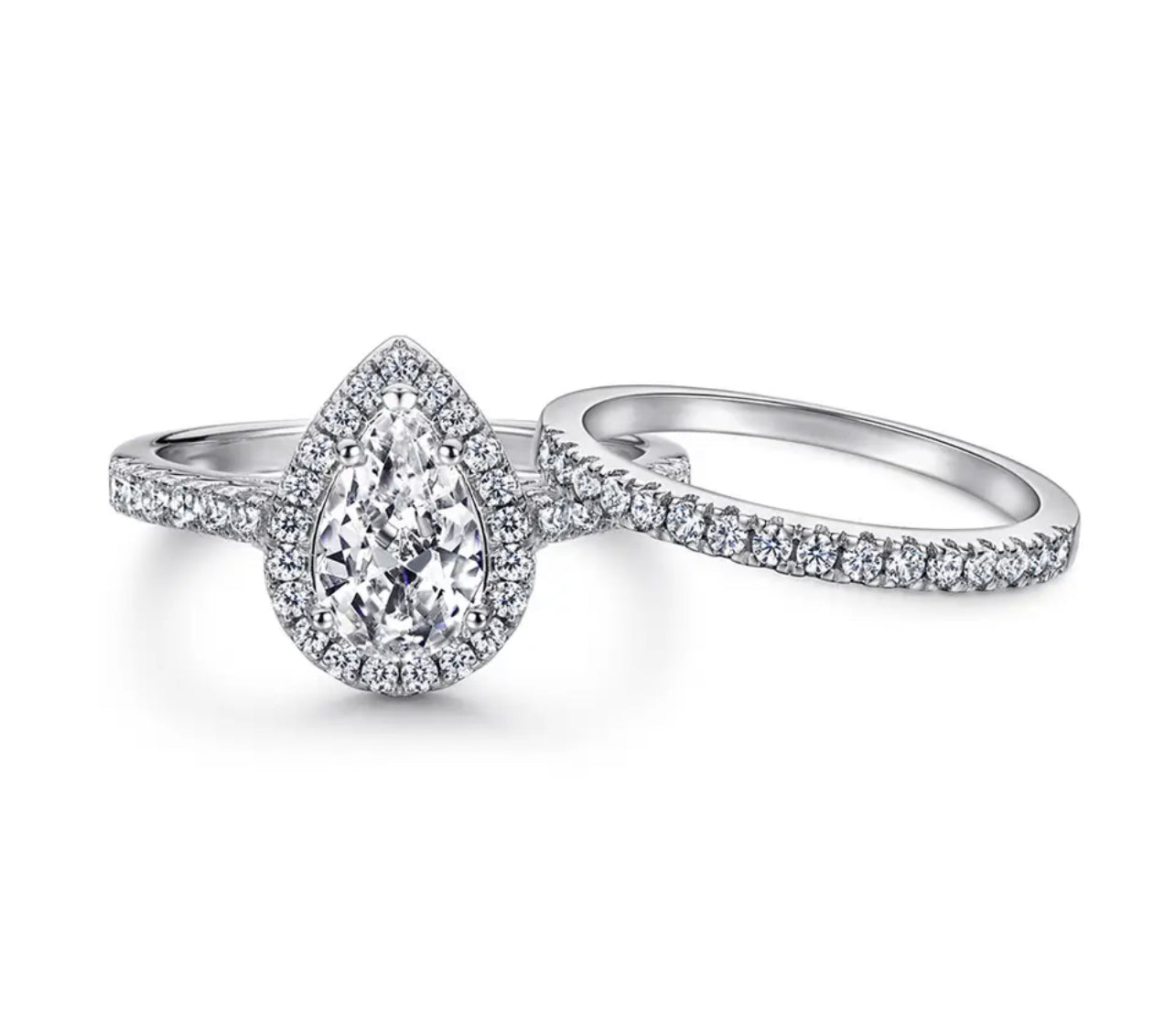 Sterling Silver Womens Pear Cut Bridal Ring Set