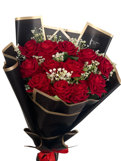 Red Rose Bouquet With Gypsophila