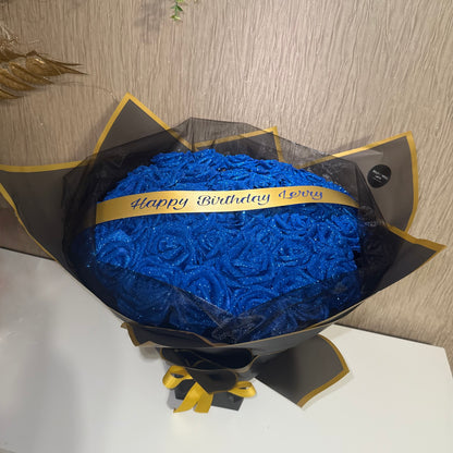 Personalised Any Message Royal Blue Glitter Rose Flower Bouquet