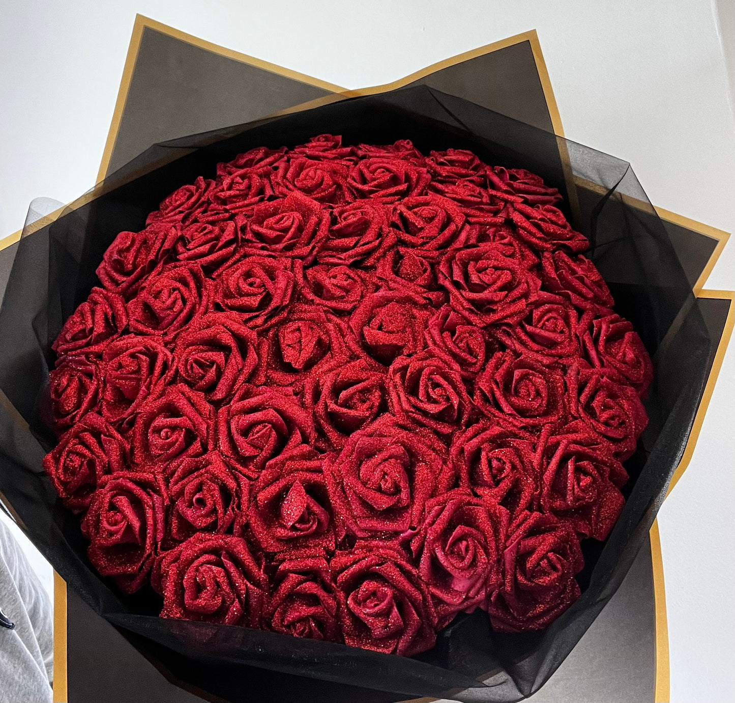 Hand Crafted Red Glitter Rose Flower Bouquet