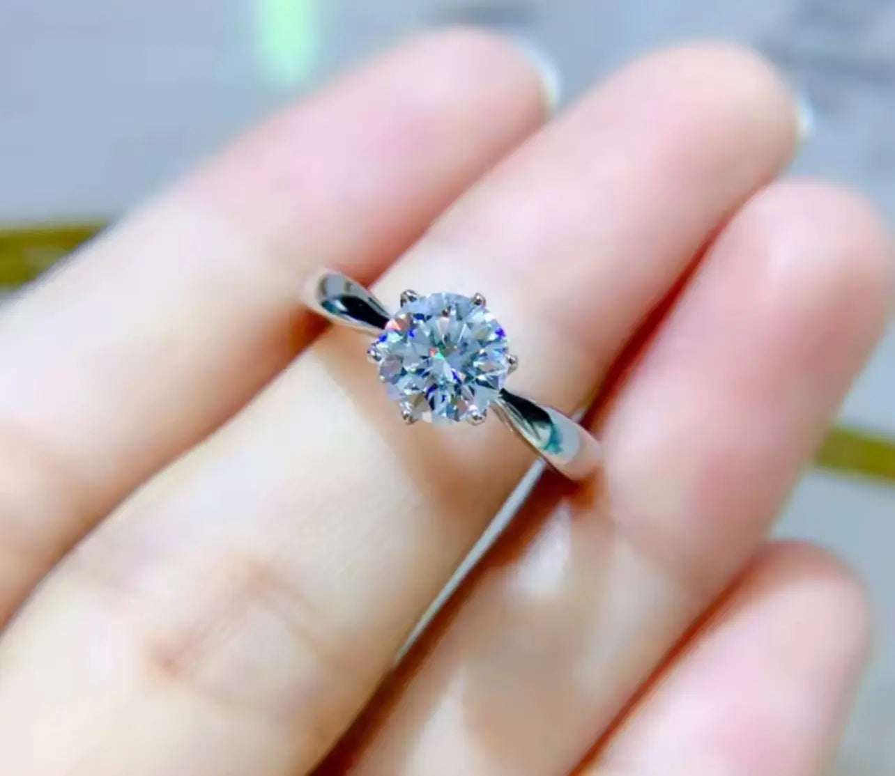 1CT Moissanite Sterling Silver Round Cut Engagement Ring