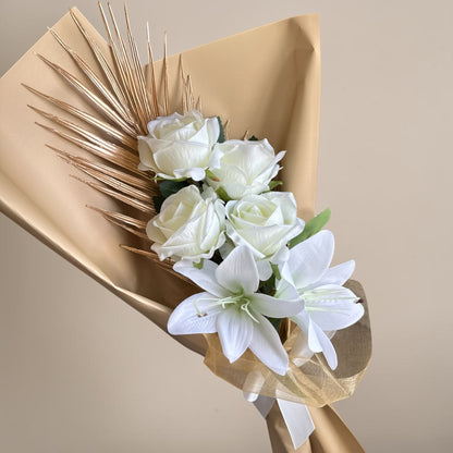 Gold & Cream Rose & Lily HandHeld Bouquet