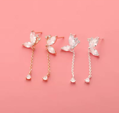 Rose Gold / Silver Butterfly Dangle / Drop Womens Earrings
