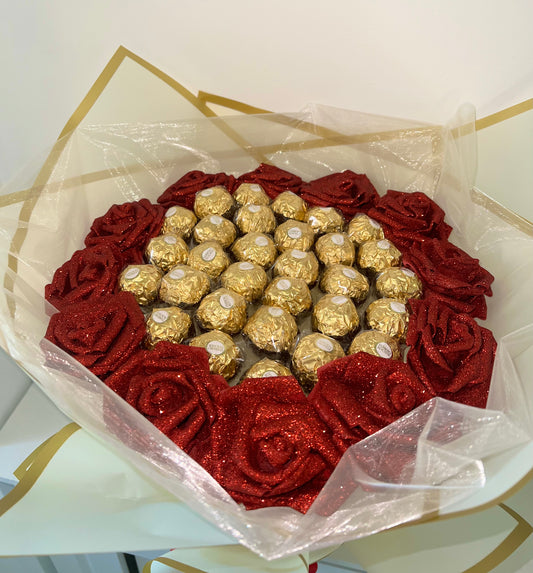 Red Glitter Rose Cream Ferrero Rocher Chocolate Bouquet