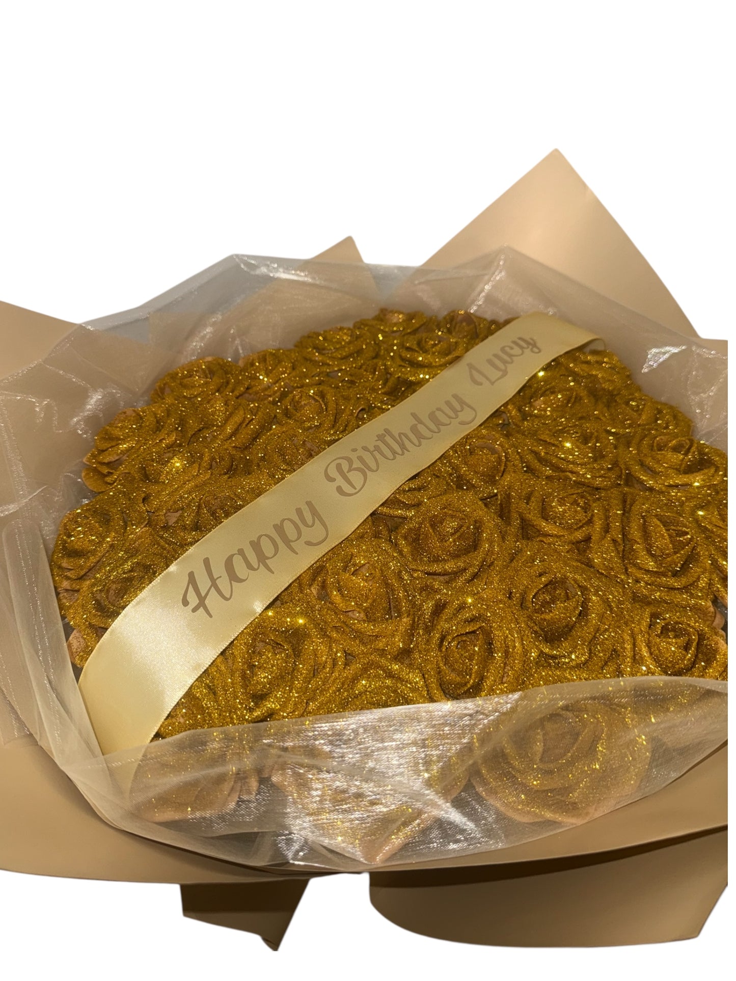 Gold Glitter Rose Bouquet With Personalised Message