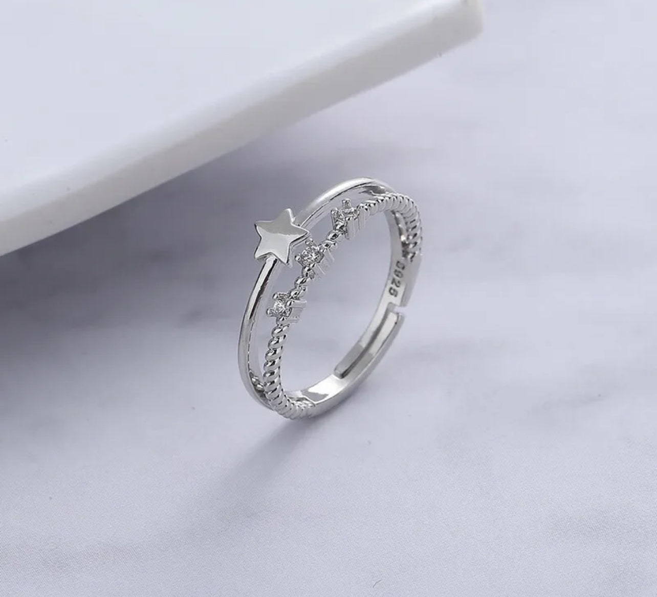 Silver Two Layer Band Star Ring Adjustable