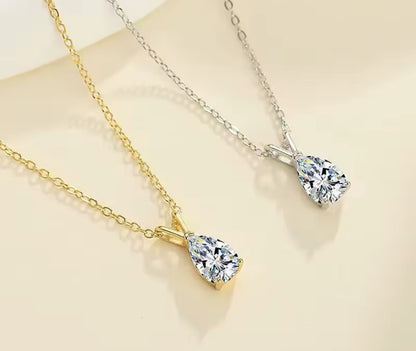 Silver / Gold Pear Cut Teardrop Pendant Necklace