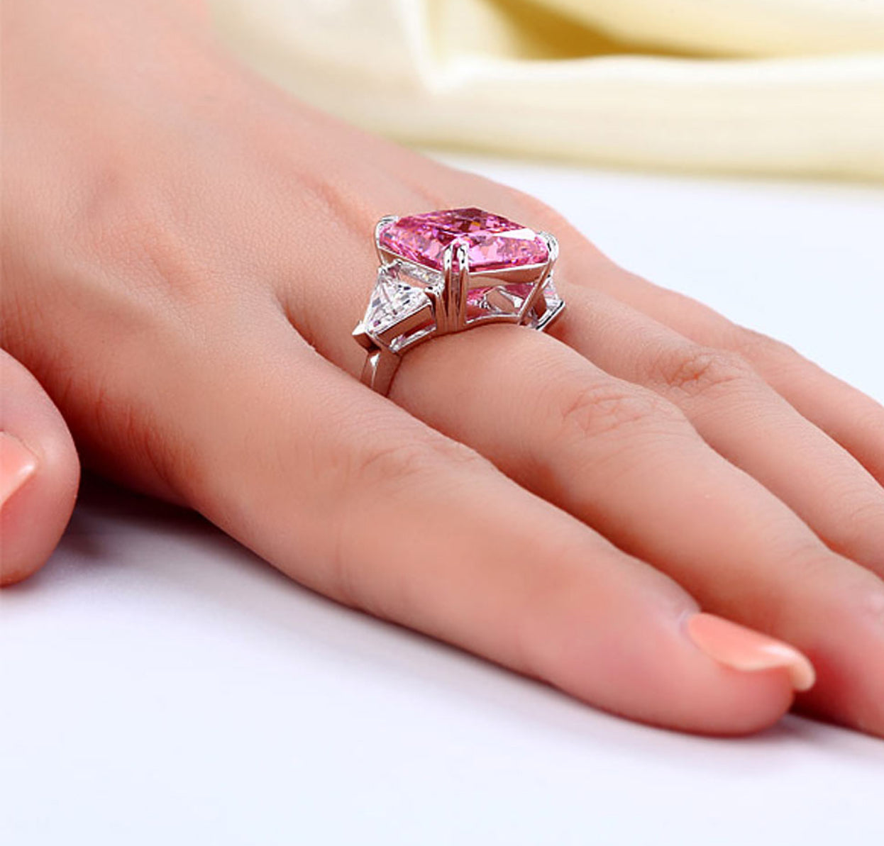 8 Cart Pink Lab Diamond Statement Engagement Ring