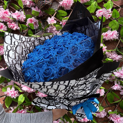 Royal Blue Glitter Rose Bouquet | Luxury Forever Roses | Personalised Gift Bouquet
