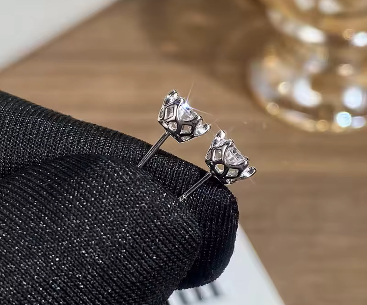 Sterling Silver Round Cut Crystal Stud Earrings