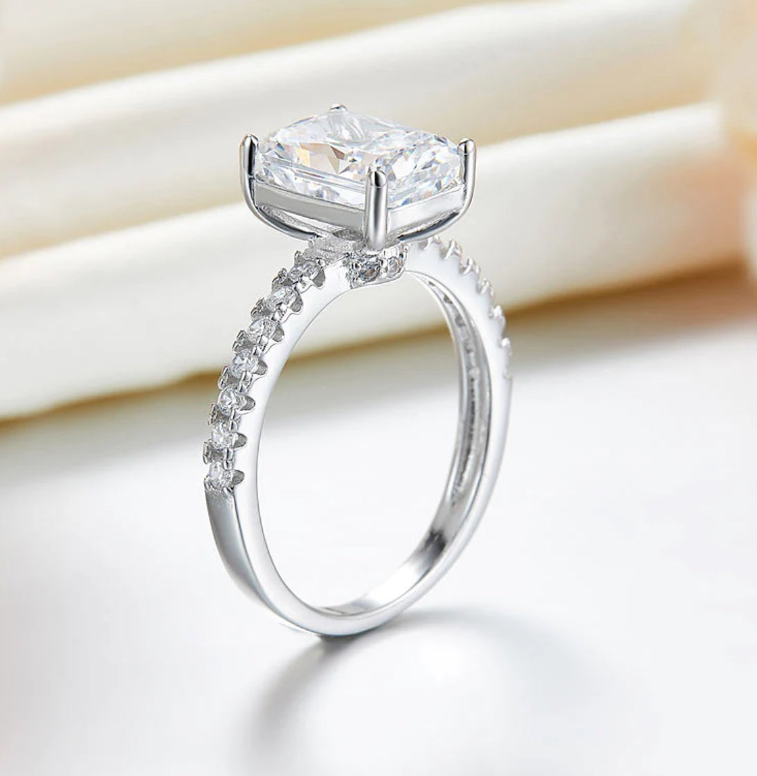 3 Carat Lab Diamond Silver Princess Cut Engagement Ring