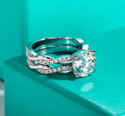 3CT Moissanite Round Cut Silver Engagement Ring Set