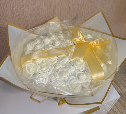 Cream & Gold Glitter Rose Personalised Any Occasion Flower Bouquet