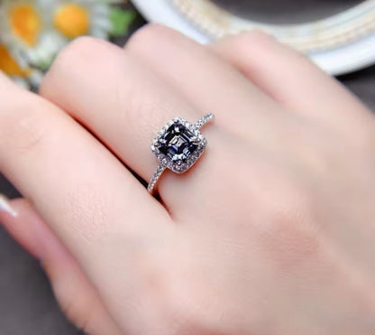 Asscher Dark Grey 1ct Moissanite Womens Engagement Ring