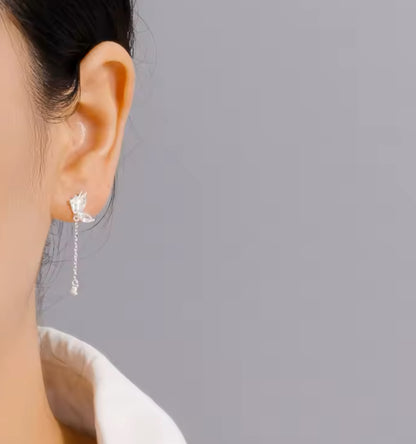 Rose Gold / Silver Butterfly Dangle / Drop Womens Earrings