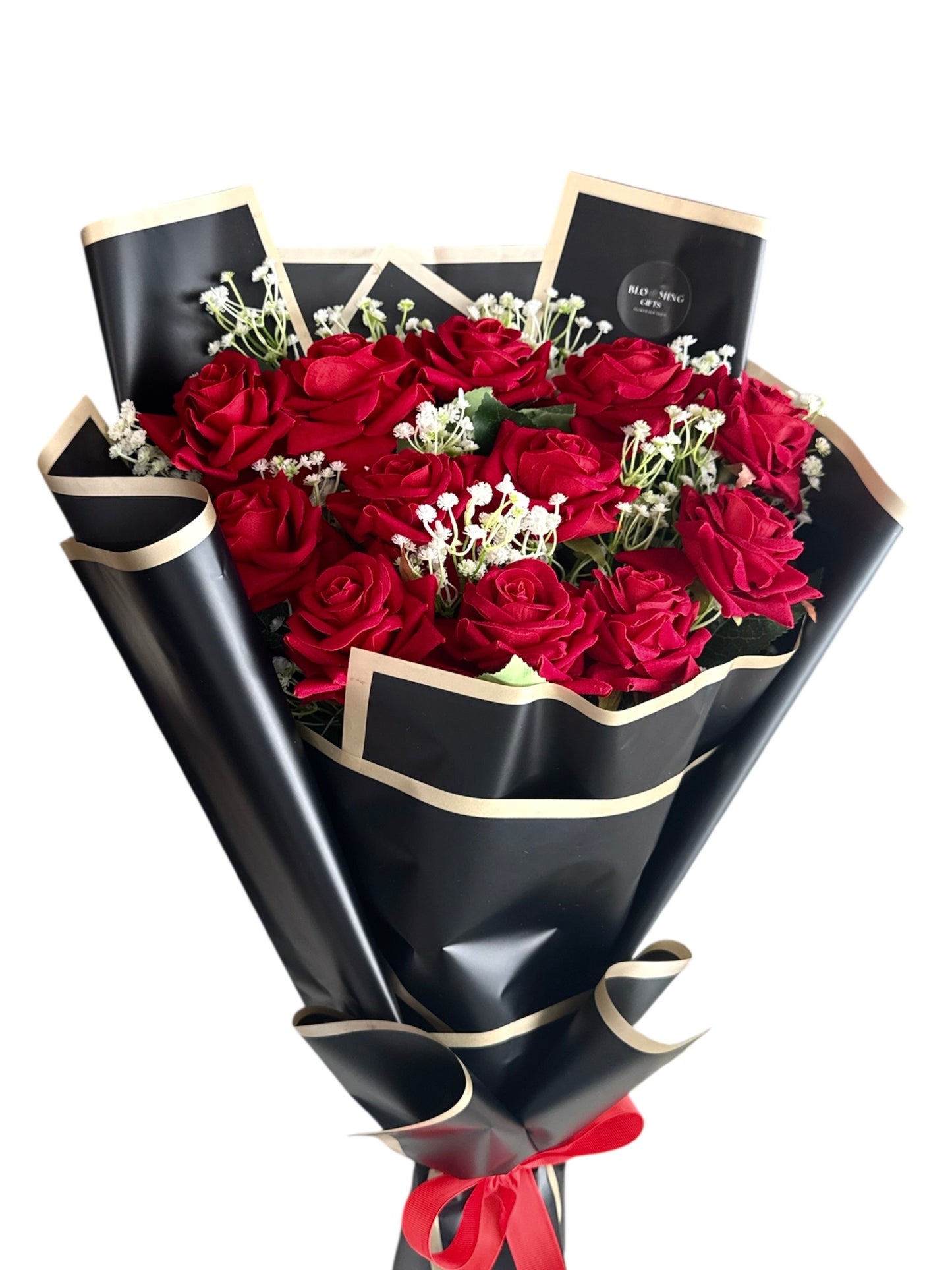 Red Rose Bouquet With Gypsophila