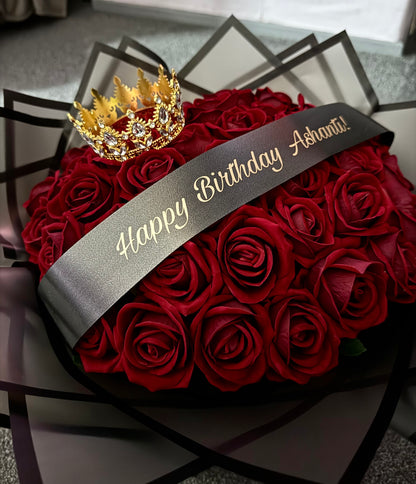 Luxury Black and Red Rose Bouquet With Crown Personalised
