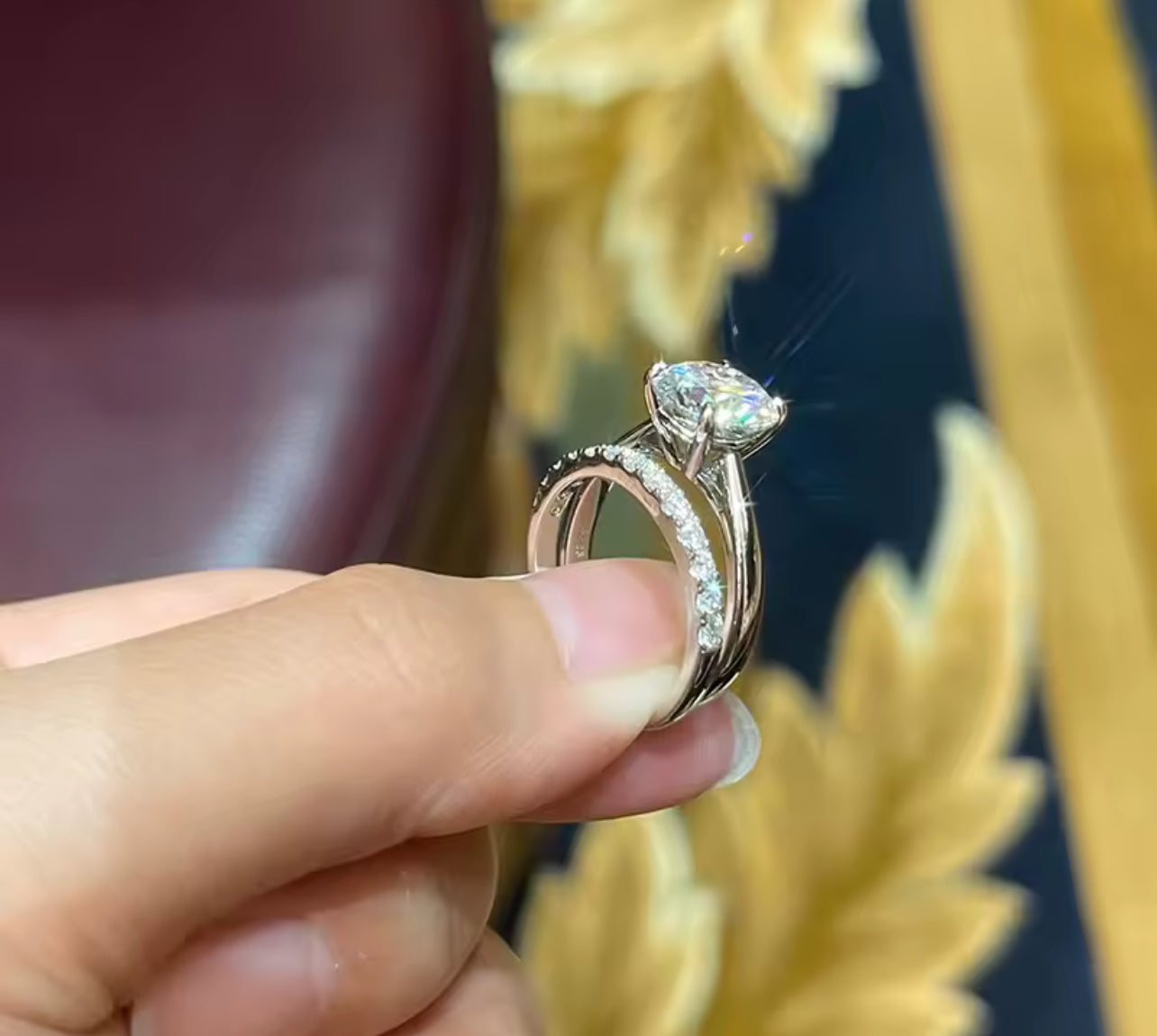 2 Carat Moissanite Round Cut Statement Engagement Ring Set