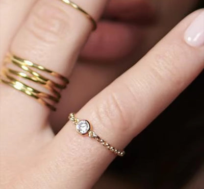 14K Gold Crystal Chain Ring