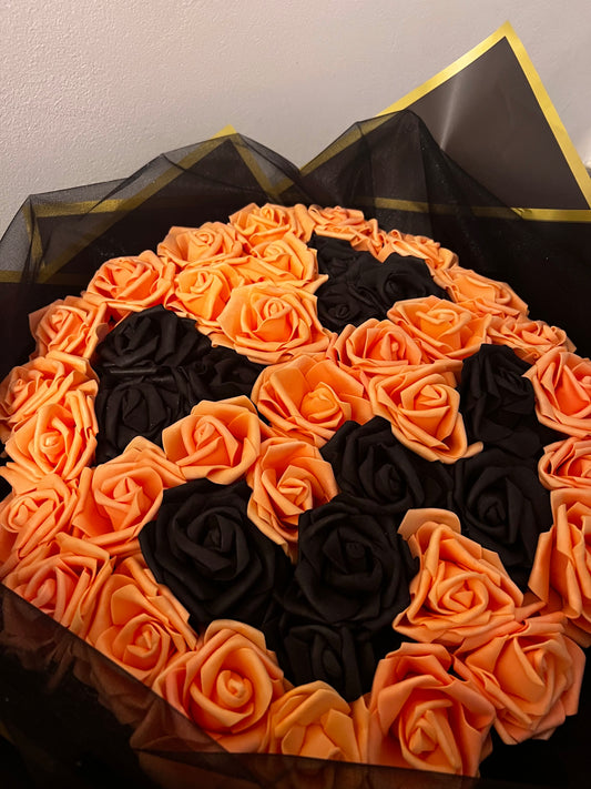 Halloween Pumpkin Orange & Black Rose Bouquet