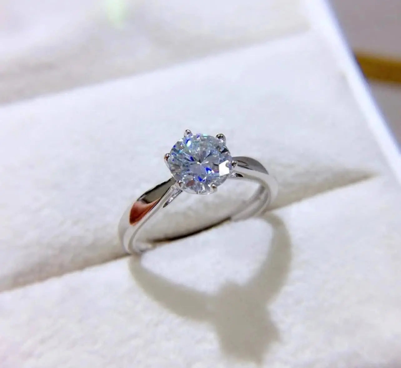 1CT Moissanite Sterling Silver Round Cut Engagement Ring