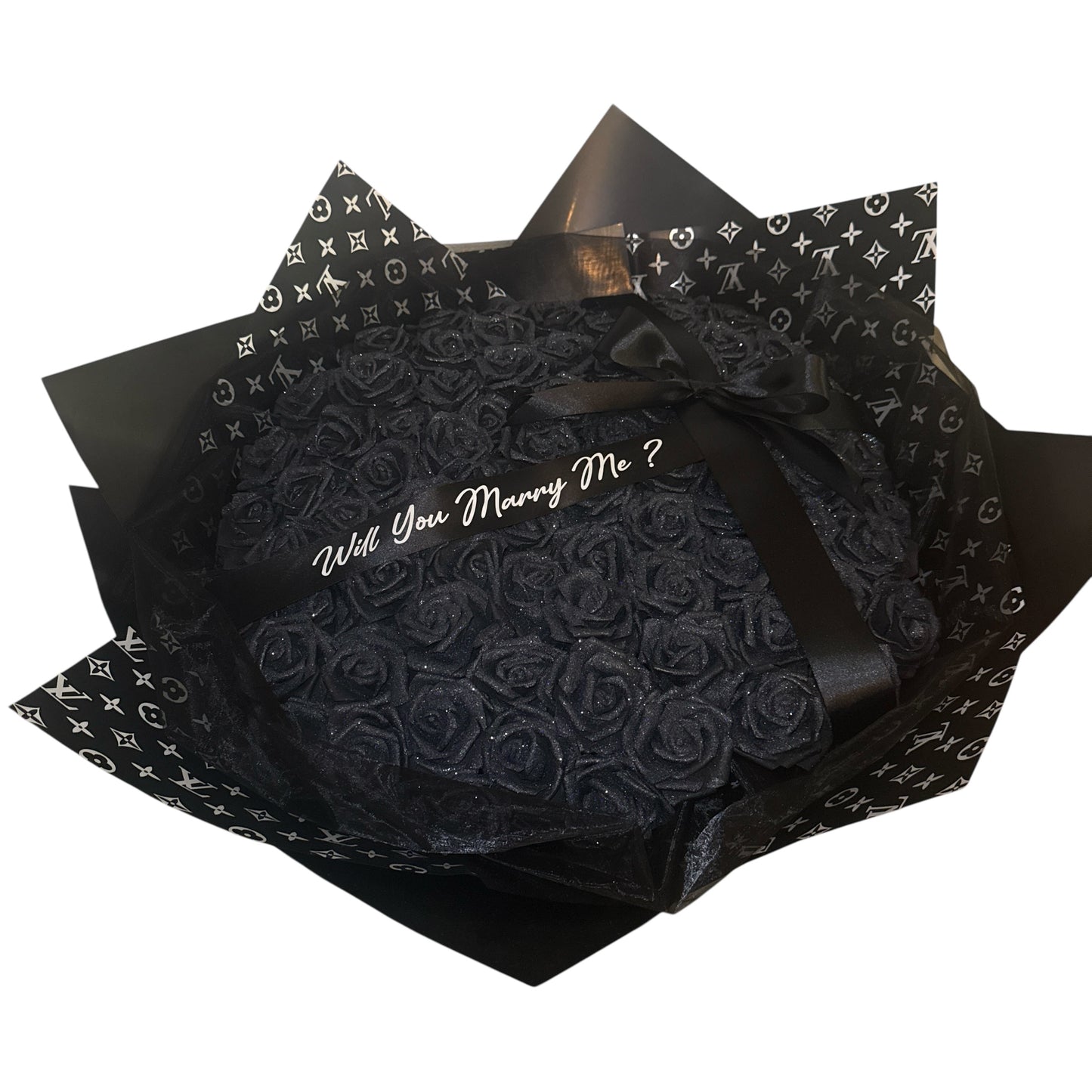 LV 100 Black Glitter Rose High End Bouquet