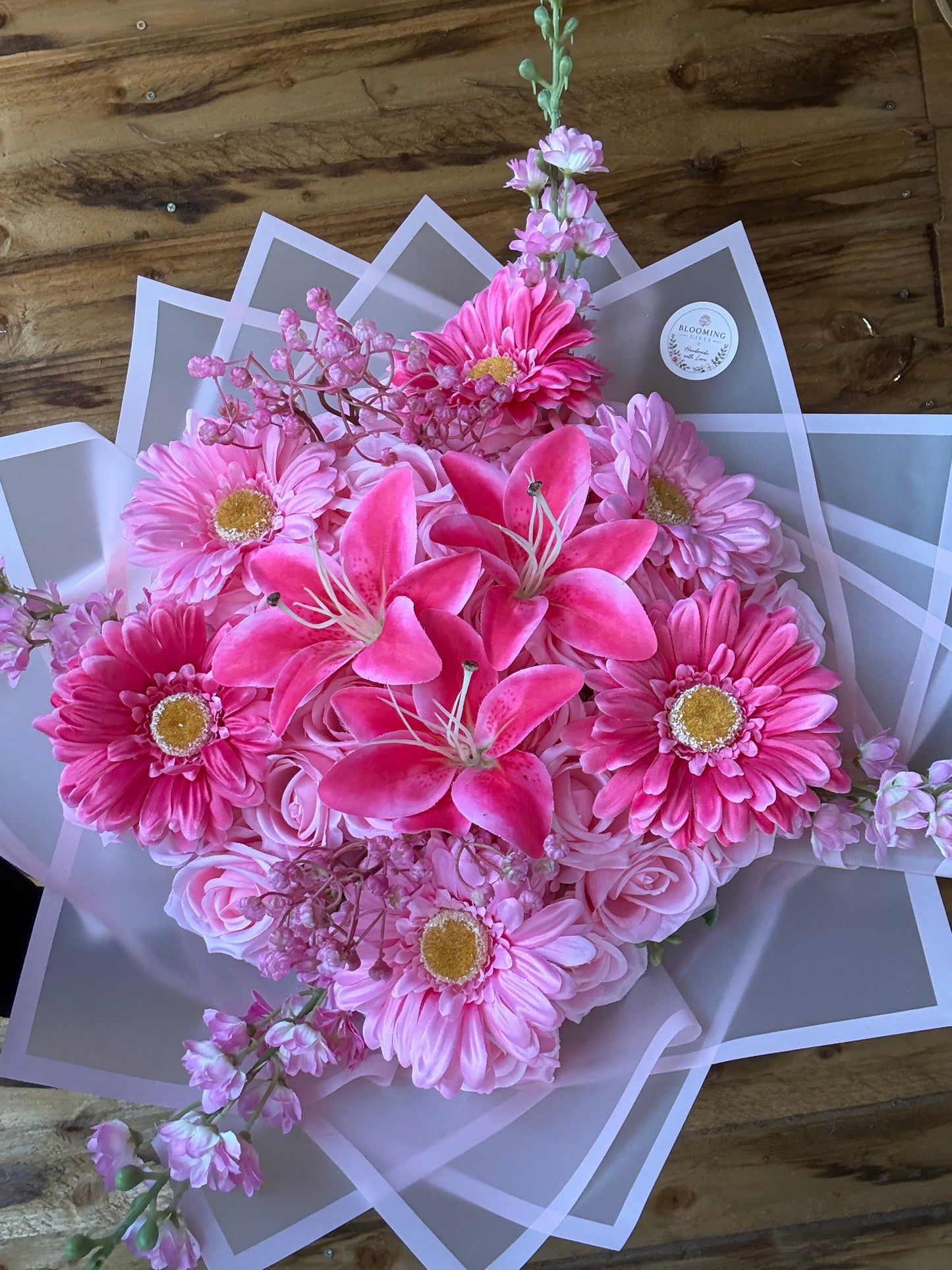 Personalised Pink Lily & Rose Forever Flower Bouquet