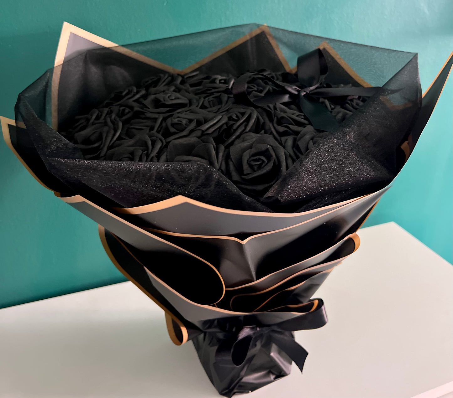 Handcrafted Black And Gold Eternal Rose Flower Bouquet