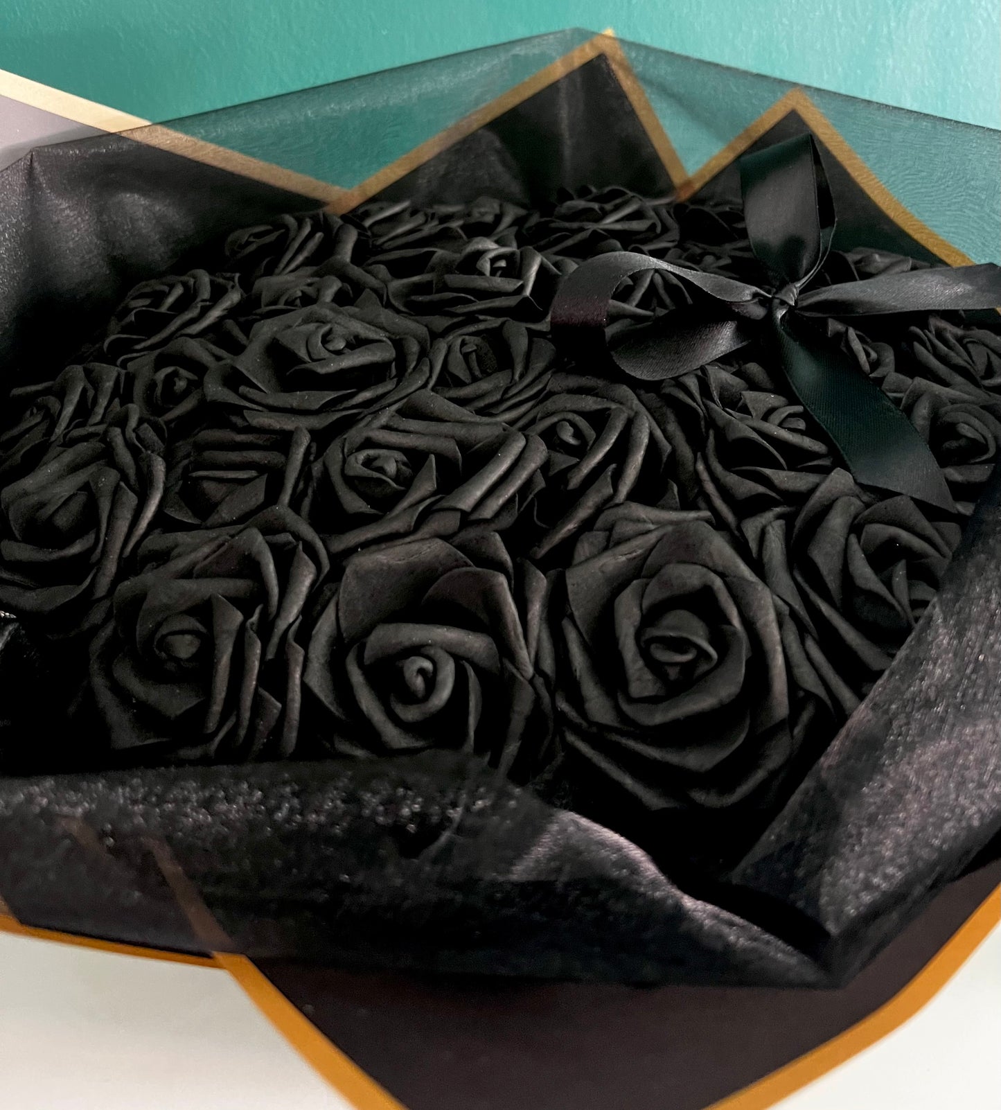 Handcrafted Black And Gold Eternal Rose Flower Bouquet