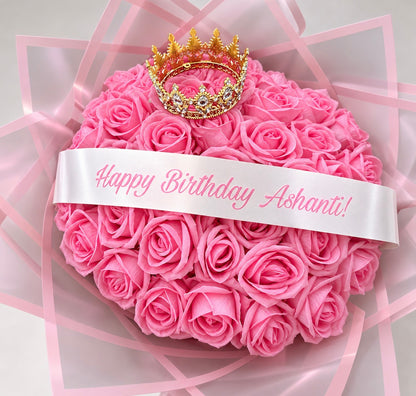 Luxury Pink Rose Crown Bouquet – Personalised Birthday Bouquet