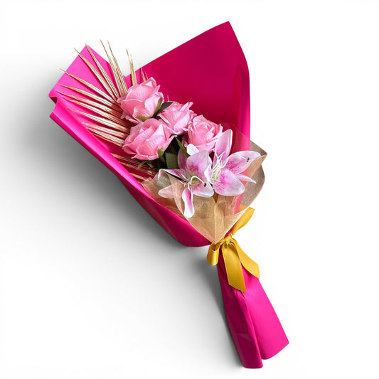 Elegant Pink Lily & Rose HandHeld Bouquet