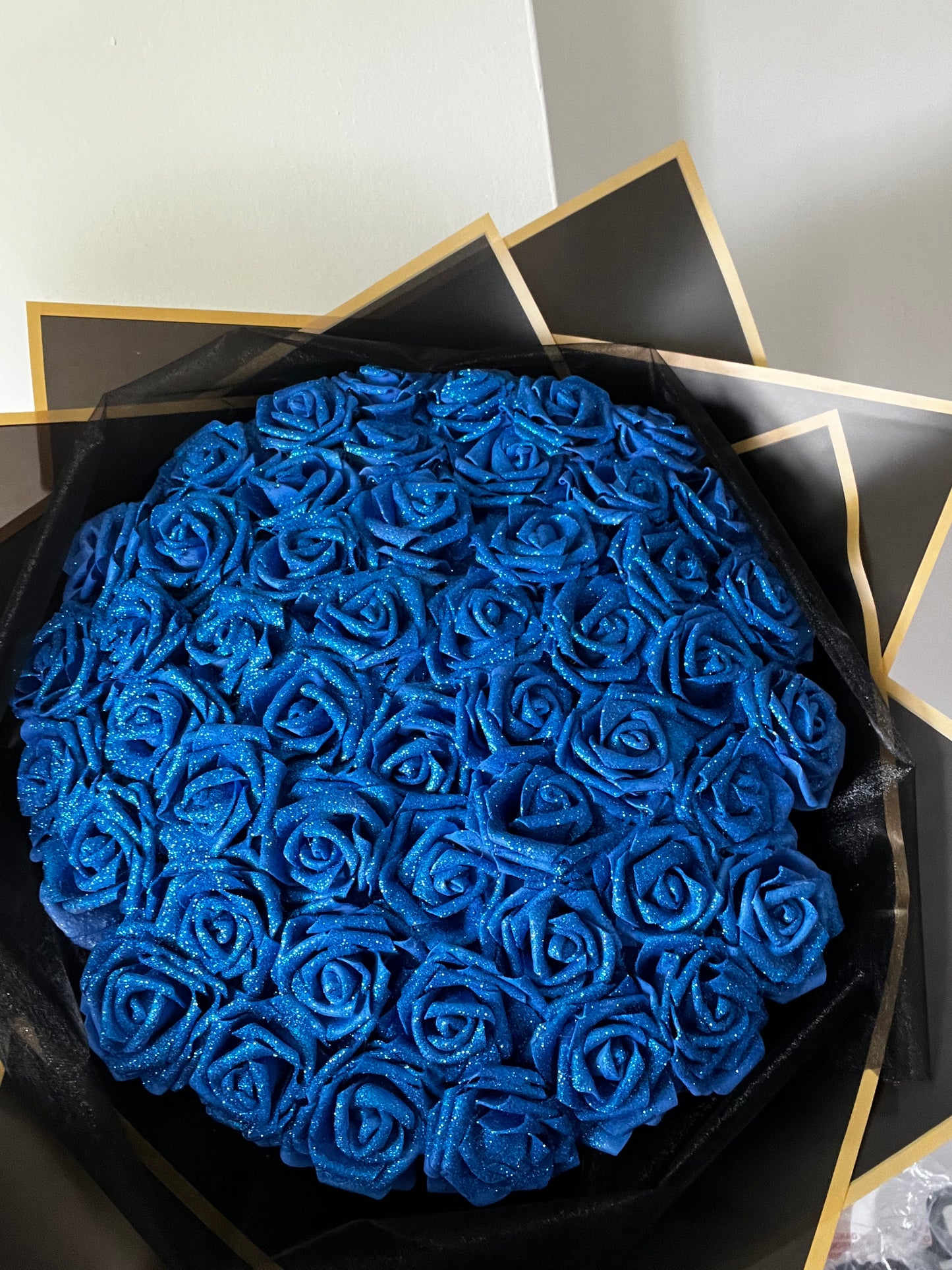 Royal Blue Glitter Rose Flower Bouquet