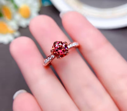 1ct Watermelon Moissanite Round Cut Engagement Ring