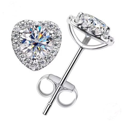 1CT Moissanite Love Heart Silver Stud Earrings