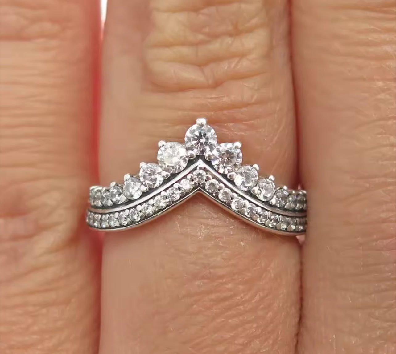 Princess Tiara Moissanite Women’s Silver Engagement Ring