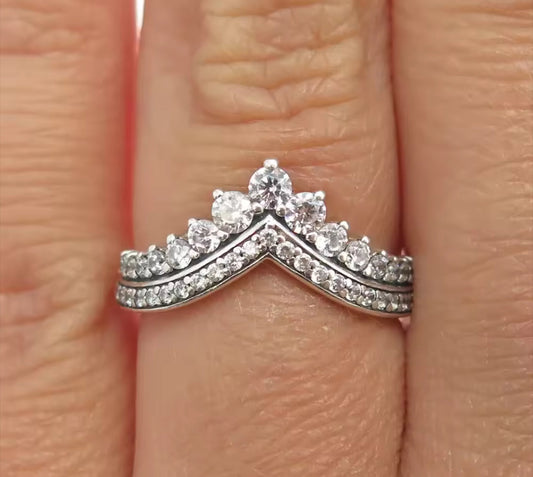 Princess Tiara Moissanite Women’s Silver Engagement Ring